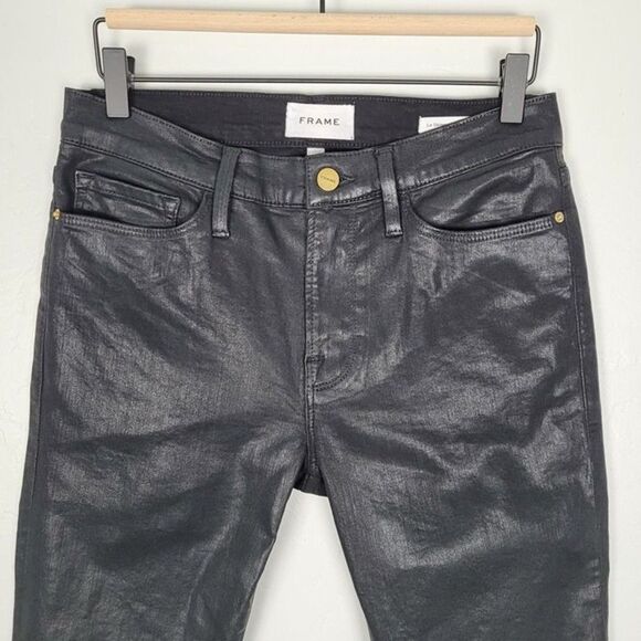 Frame Size 30 Le Skinny De Jeanne Jeans Skinny Noir Coated Black - Picture 3 of 12